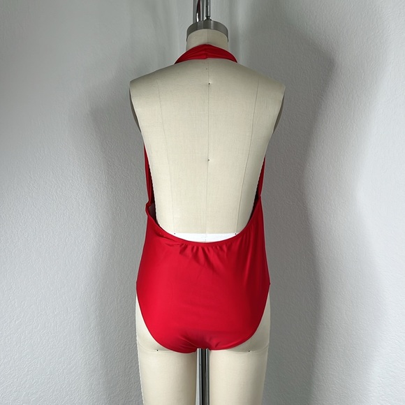 Retro Stage Red 30's Pin Up Retro Halter Plunge One Oc Swim Suit Bathing… - Picture 3 of 6